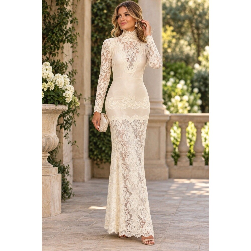 NEW White Lace Mock Neck Maxi Dress Small Romantic Lacecore Ethereal Victorian